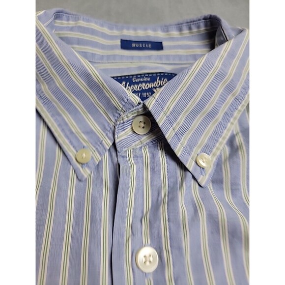 Vtg Abercrombie Fitch Mens XL Shirt Button  Muscle Blue Green Cotton Stripe 90s - Picture 4 of 13